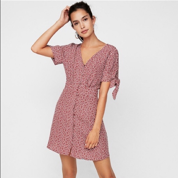 Express Polka Dot Tie Sleeve Shirt Dress Sz XS - Picture 1 of 7